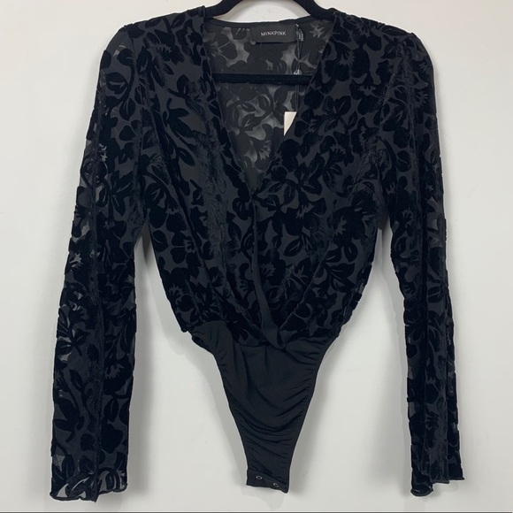 MINKPINK Wild Fantasies Velvet Bodysuit Black - Picture 2 of 4